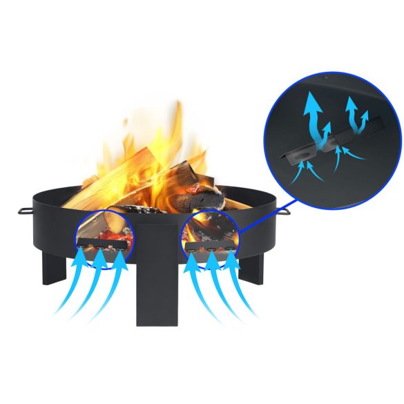 Kerti tűzrakó, Berdsen BD-883, fekete, átmérő: 80 cm, magasság: 33 cm, acél lemez, 42 cm piszkavas