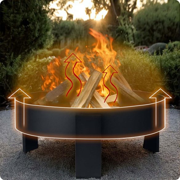 Kerti tűzrakó, Berdsen BD-883, fekete, átmérő: 80 cm, magasság: 33 cm, acél lemez, 42 cm piszkavas