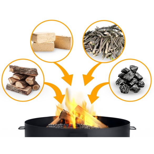 Kerti tűzrakó, Berdsen BD-883, fekete, átmérő: 80 cm, magasság: 33 cm, acél lemez, 42 cm piszkavas