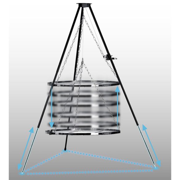 Háromlábú rács tűzrakóhoz, Berdsen BD-884, fekete, átmérő: 80 cm, acél, állítható magasság