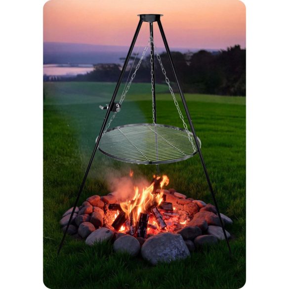 Háromlábú rács tűzrakóhoz, Berdsen BD-884, fekete, átmérő: 80 cm, acél, állítható magasság