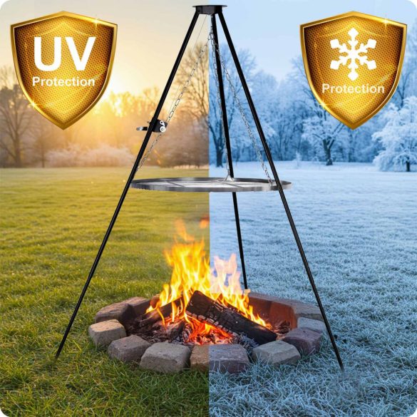 Háromlábú rács tűzrakóhoz, Berdsen BD-884, fekete, átmérő: 80 cm, acél, állítható magasság