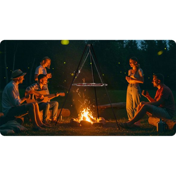 Háromlábú rács tűzrakóhoz, Berdsen BD-884, fekete, átmérő: 80 cm, acél, állítható magasság