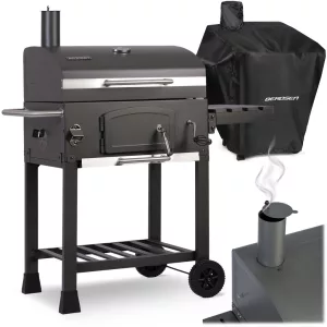 Faszenes grill, Berdsen BD-891, fekete, acél, 122 x 109,5 x 48 cm, kétrészes öntöttvas rács: 57 x 43 cm, kerekek, 389190 vízlepergető védőponyvával