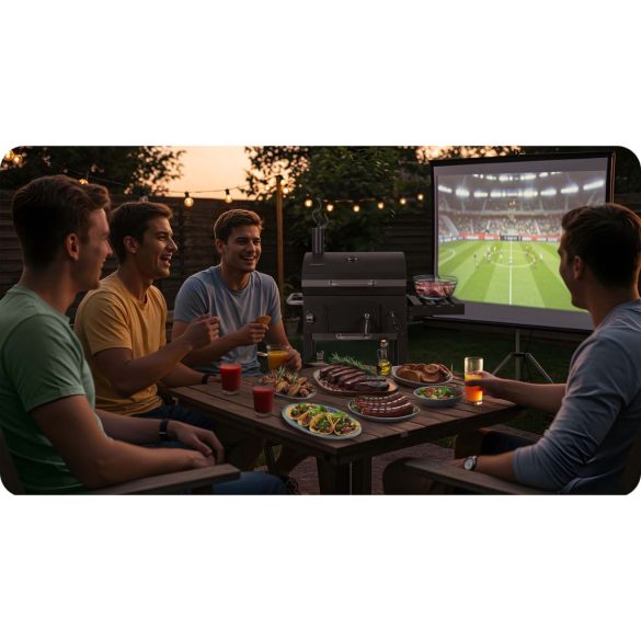 Faszenes grill, Berdsen BD-891, fekete, acél, 122 x 109,5 x 48 cm, kétrészes öntöttvas rács: 57 x 43 cm, kerekek