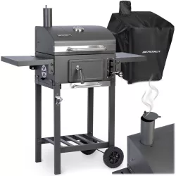   Faszenes grill, Berdsen BD-892, antracit, acél, 110 x 96 x 35 cm, kétrészes öntöttvas rács: 42 x 31,5 cm, kerekek, 389190 vízlepergető védőponyvával