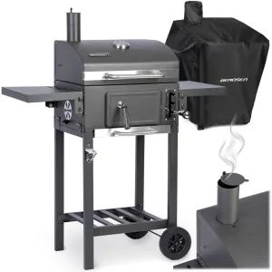 Faszenes grill, Berdsen BD-892, antracit, acél, 110 x 96 x 35 cm, kétrészes öntöttvas rács: 42 x 31,5 cm, kerekek, 389190 vízlepergető védőponyvával