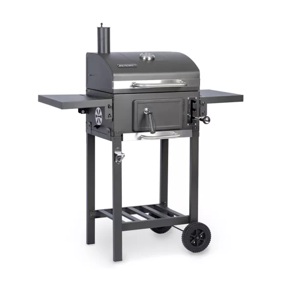 Faszenes grill, Berdsen BD-892, antracit, acél, 110 x 96 x 35 cm, kétrészes öntöttvas rács: 42 x 31,5 cm, kerekek, 389190 vízlepergető védőponyvával