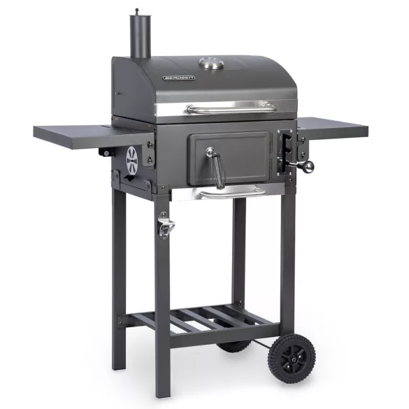 Faszenes grill, Berdsen BD-892, antracit, acél, 110 x 96 x 35 cm, kétrészes öntöttvas rács: 42 x 31,5 cm, kerekek