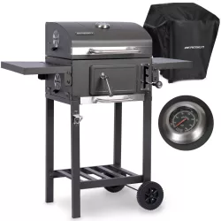   Faszenes grill, Berdsen BD-892, antracit, acél, 98 x 96 x 35 cm, kétrészes öntöttvas rács: 42 x 31,5 cm, kerekek, 389190 vízlepergető védőponyvával