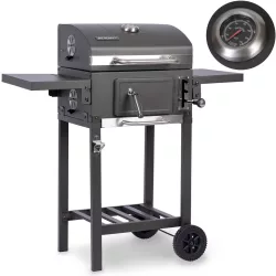  Faszenes grill, Berdsen BD-892, antracit, acél, 98 x 96 x 35 cm, kétrészes öntöttvas rács: 42 x 31,5 cm, kerekek