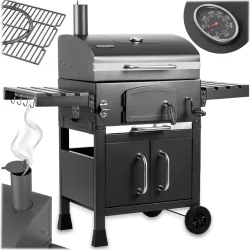   Faszenes grill, Berdsen, BD-893, fekete, acél, 122 x 122,5 x 67 cm, kéménnyel, beépített hőmérő, öntöttvas rács: 57 x 41,5 cm, kerekek
