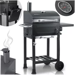  Faszenes grill, Berdsen, BD-894, fekete, acél, 107 x 80 x 50 cm, kéménnyel, beépített hőmérő, öntöttvas rács: 46 x 35 cm, kerekek