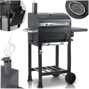 Faszenes grill, Berdsen, BD-894, fekete, acél, 107 x 80 x 50 cm, kéménnyel, beépített hőmérő, öntöttvas rács: 46 x 35 cm, kerekek