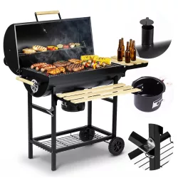   Faszenes grill, Berdsen BD-895, fekete, acél, 111 x 64 x 107 cm, kéménnyel, beépített hőmérő, öntöttvas rács: 70 x 35 cm, kerekek (TE389500)