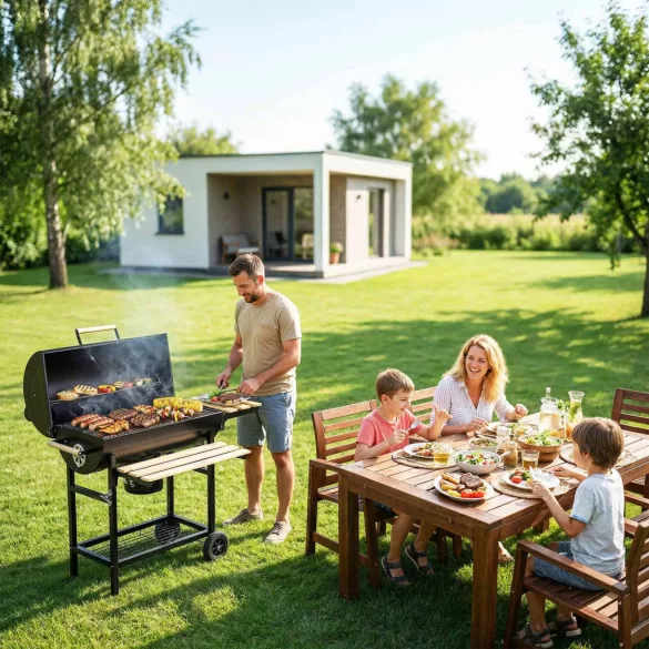 Faszenes grill, Berdsen BD-895, fekete, acél, 111 x 64 x 107 cm, kéménnyel, beépített hőmérő, öntöttvas rács: 70 x 35 cm, kerekek (TE389500)