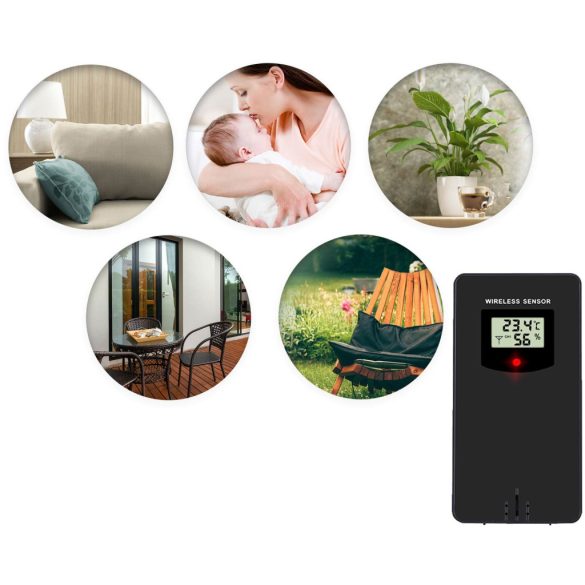 Időjárás állomás, Berdsen BD-901, fekete, vezeték nélküli, színes kijelző, külső érzékelővel, 60 m hatótáv, hőmérséklet, légnyomás, páratartalom, ébresztőóra, előrejelzés