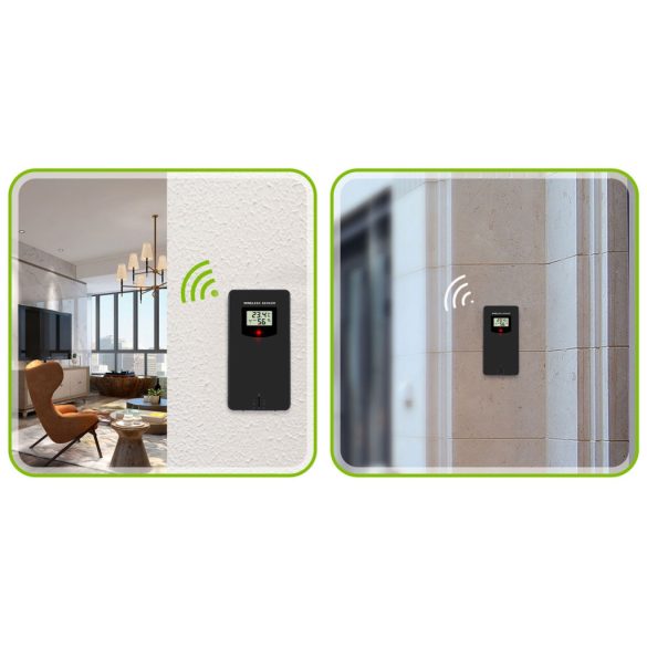 Időjárás állomás, Berdsen BD-901, fekete, vezeték nélküli, színes kijelző, külső érzékelővel, 60 m hatótáv, hőmérséklet, légnyomás, páratartalom, ébresztőóra, előrejelzés