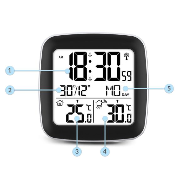Időjárás állomás, Berdsen BD-903, ezüst, vezeték nélküli, kijelzős, külső érzékelővel, 60 m hatótáv, ébresztőóra, hőmérséklet