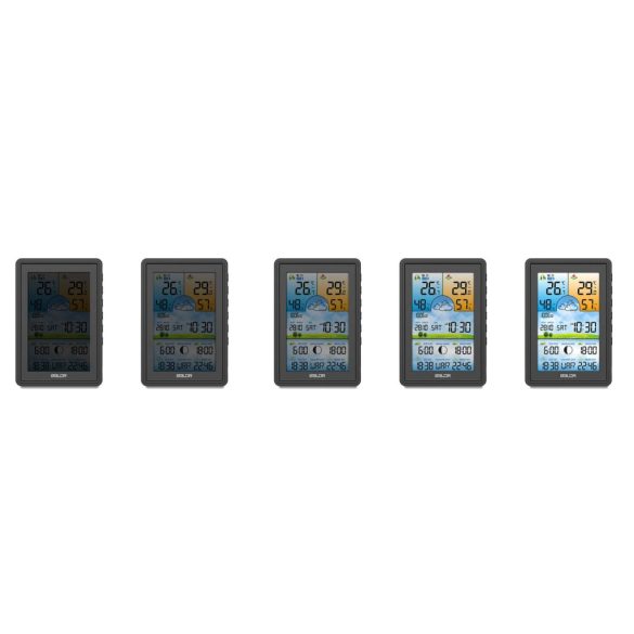 Időjárás állomás, BALDR BD-906, fekete, vezeték nélküli, színes kijelző, külső érzékelő, 60 m hatótáv, hőmérséklet, páratartalom, légnyomás, ébresztőóra, előrejelzés