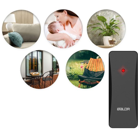 Időjárás állomás, BALDR BD-906, fekete, vezeték nélküli, színes kijelző, külső érzékelő, 60 m hatótáv, hőmérséklet, páratartalom, légnyomás, ébresztőóra, előrejelzés