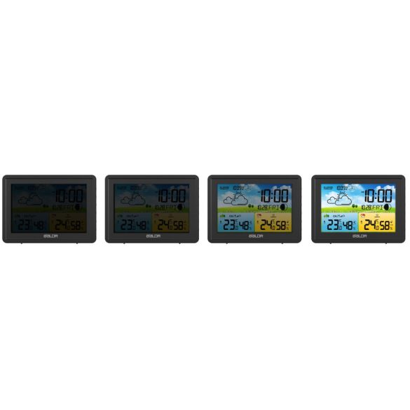 Időjárás állomás, BALDR BD-908, fekete, vezeték nélküli, színes kijelző, külső érzékelő, 60 m hatótáv, hőmérséklet, páratartalom, légnyomás, ébresztőóra, előrejelzés