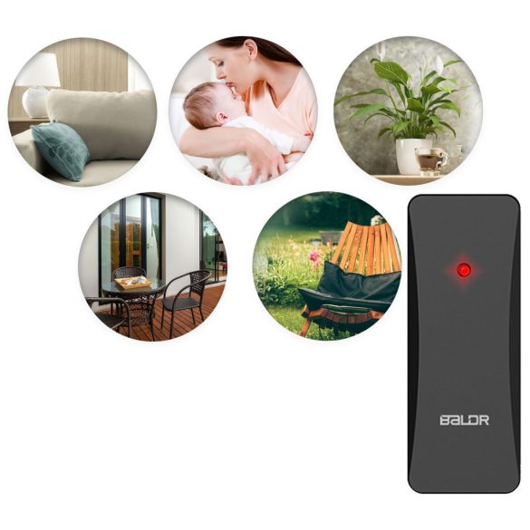 Időjárás állomás, BALDR BD-908, fekete, vezeték nélküli, színes kijelző, külső érzékelő, 60 m hatótáv, hőmérséklet, páratartalom, légnyomás, ébresztőóra, előrejelzés