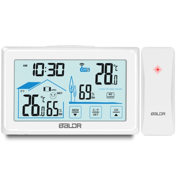 Időjárás állomás, BALDR BD-910, fehér, vezeték nélküli, színes kijelző, külső érzékelő, 60 m hatótáv, hőmérséklet, páratartalom