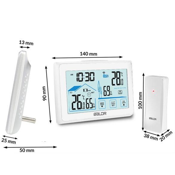 Időjárás állomás, BALDR BD-910, fehér, vezeték nélküli, színes kijelző, külső érzékelő, 60 m hatótáv, hőmérséklet, páratartalom