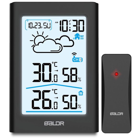 Időjárás állomás, BALDR BD-911, fekete, vezeték nélküli, színes kijelző, külső érzékelő, 60 m hatótáv, hőmérséklet, páratartalom