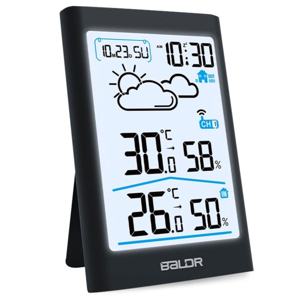 Időjárás állomás, BALDR BD-911, fekete, vezeték nélküli, színes kijelző, külső érzékelő, 60 m hatótáv, hőmérséklet, páratartalom