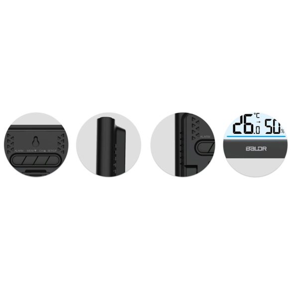 Időjárás állomás, BALDR BD-911, fekete, vezeték nélküli, színes kijelző, külső érzékelő, 60 m hatótáv, hőmérséklet, páratartalom