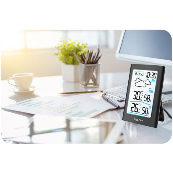 Időjárás állomás, BALDR BD-911, fekete, vezeték nélküli, színes kijelző, külső érzékelő, 60 m hatótáv, hőmérséklet, páratartalom