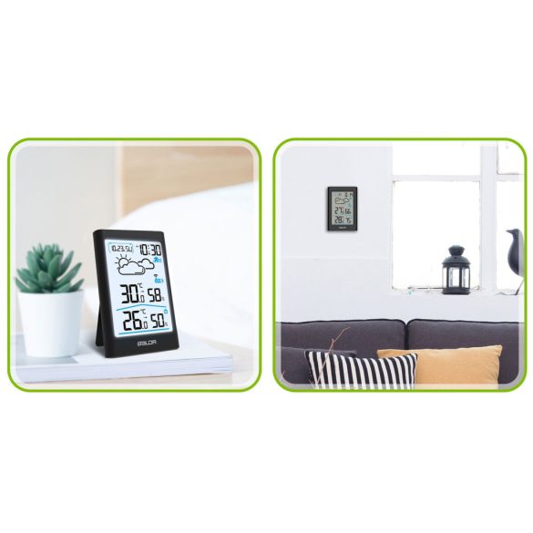 Időjárás állomás, BALDR BD-911, fekete, vezeték nélküli, színes kijelző, külső érzékelő, 60 m hatótáv, hőmérséklet, páratartalom