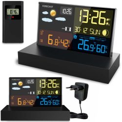   Időjárás állomás, Berdsen BD-912, fekete, vezeték nélküli, színes kijelző, külső érzékelő, 60 m hatótáv, hőmérséklet, páratartalom, légnyomás, ébresztőóra