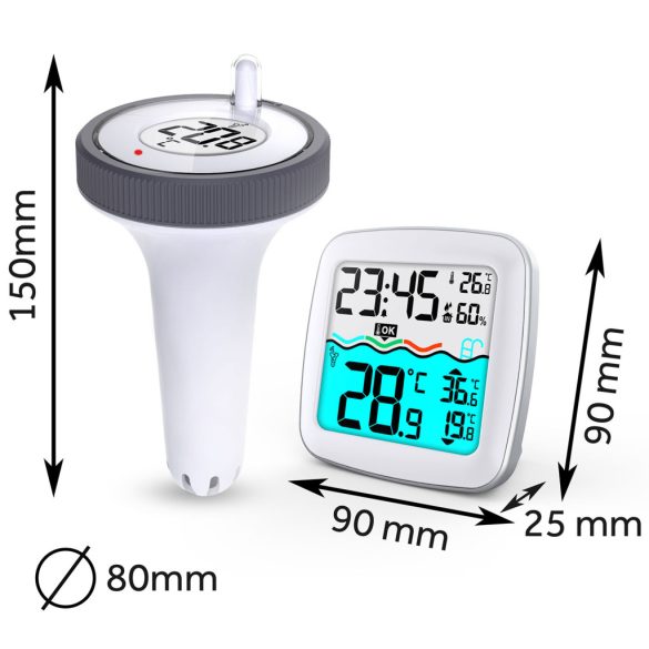 Időjárás állomás, Berdsen BD-913, fehér, vezeték nélküli, színes kijelző, akár 3 külső érzékelő, 60 m hatótáv, hőmérséklet, páratartalom, medence hőmérséklet