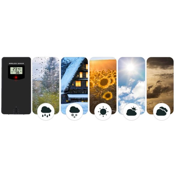 Időjárás állomás külső érzékelő, Berdsen BD-920, fekete, vezeték nélküli, 433,92 MHz, 60 m hatótáv, elemes (2 × AA, nem tartozék), kompatibilis: Berdsen BD-904/BD-902/BD-901