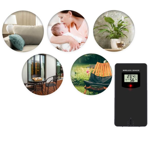 Időjárás állomás külső érzékelő, Berdsen BD-920, fekete, vezeték nélküli, 433,92 MHz, 60 m hatótáv, elemes (2 × AA, nem tartozék), kompatibilis: Berdsen BD-904/BD-902/BD-901