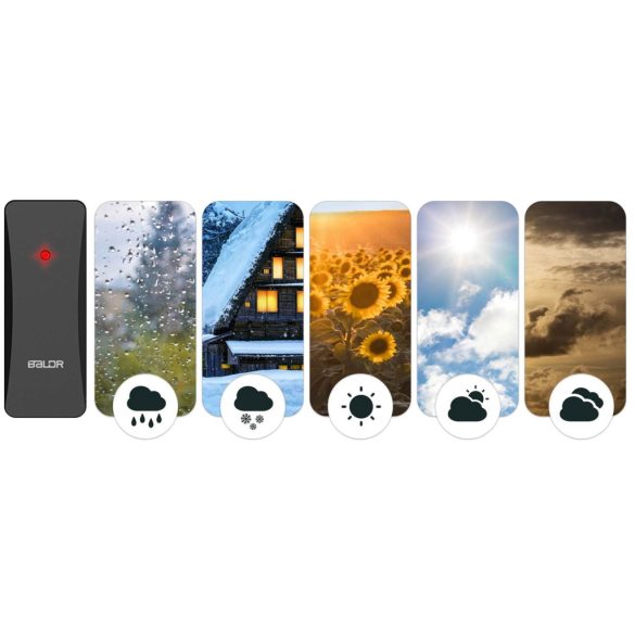 Időjárás állomás külső érzékelő, BALDR, fekete, vezeték nélküli, 433,92 MHz, 60 m hatótáv, elemes (2 × AA, nem tartozék), kompatibilis: Berdsen BD-910/BD-907/BD-908/BD-909/BD-906