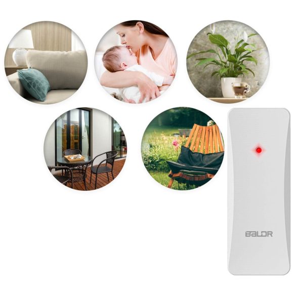 Időjárás állomás külső érzékelő, BALDR, fehér, vezeték nélküli, 433,92 MHz, 60 m hatótáv, elemes (2 × AA, nem tartozék), kompatibilis: Berdsen BD-910/BD-907/BD-908/BD-909/BD-906