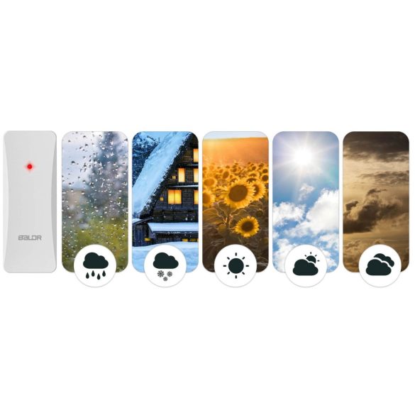 Időjárás állomás külső érzékelő, BALDR, fehér, vezeték nélküli, 433,92 MHz, 60 m hatótáv, elemes (2 × AA, nem tartozék), kompatibilis: Berdsen BD-910/BD-907/BD-908/BD-909/BD-906