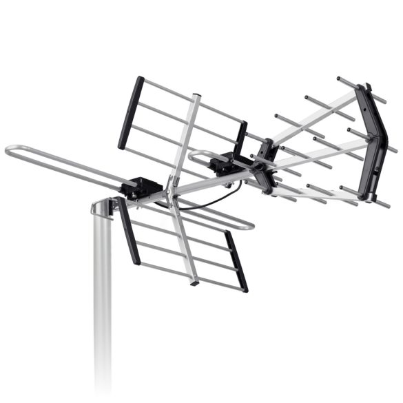 TV antenna, Berdsen BD-950, ezüst, kültéri, 4K Ultra HD kompatibilis, VHF + UHF, DVB-T/T2, LTE szűrős, 12 dB erősítés, 80 km hatótáv