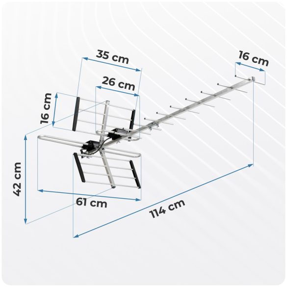 TV antenna, Berdsen BD-951, ezüst, kültéri, 4K Ultra HD kompatibilis, VHF + UHF, DVB-T/T2, LTE szűrős, 15 dB erősítés, 80 km hatótáv