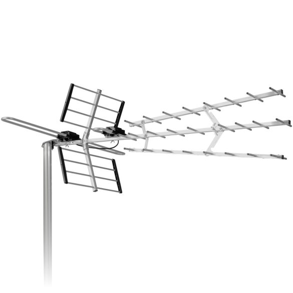 TV antenna, Berdsen BD-952, ezüst, kültéri, 4K Ultra HD kompatibilis, VHF + UHF, DVB-T/T2, LTE szűrős, 13-15 dB erősítés, 80 km hatótáv