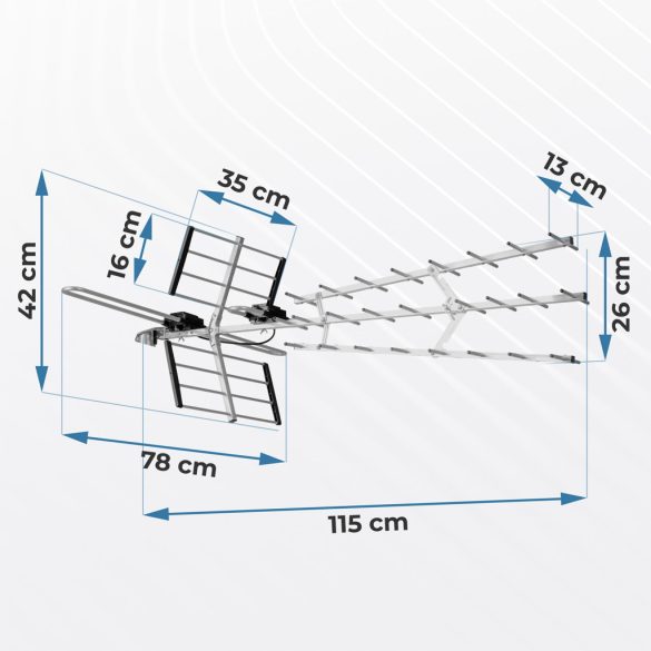 TV antenna, Berdsen BD-952, ezüst, kültéri, 4K Ultra HD kompatibilis, VHF + UHF, DVB-T/T2, LTE szűrős, 13-15 dB erősítés, 80 km hatótáv