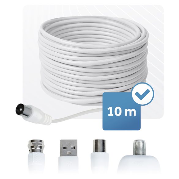 TV antenna, Berdsen BD-955, fehér, beltéri/kültéri, 4K Ultra HD kompatibilis, VHF + UHF, DVB-T/T2, LTE szűrős, 28 dB erősítés, 80 km hatótáv, 10 m kábel