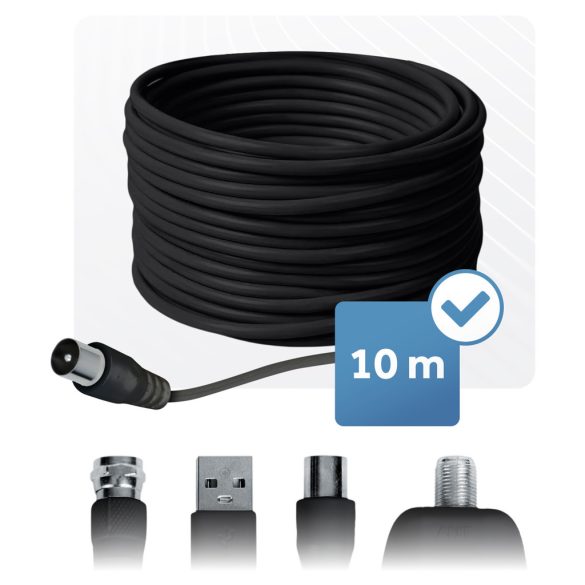 TV antenna, Berdsen BD-955, fekete, beltéri/kültéri, 4K Ultra HD kompatibilis, VHF + UHF, DVB-T/T2, LTE szűrős, 28 dB erősítés, 80 km hatótáv, 10 m kábel
