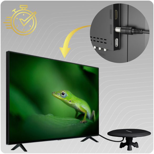 TV antenna, Berdsen BD-955, fekete, beltéri/kültéri, 4K Ultra HD kompatibilis, VHF + UHF, DVB-T/T2, LTE szűrős, 28 dB erősítés, 80 km hatótáv, 10 m kábel
