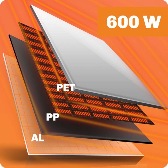 Elektromos fűtőpanel, Berdsen, BD-980, 600 W, 100 x 60 x 1,5 cm, infravörös Carbon Crystal technológia, falra/mennyezetre szerelhető vagy szabadon álló, gyors felfűtés, túlmelegedés elleni védelem, csendes működés