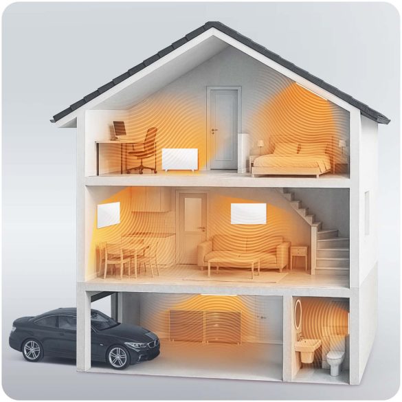 Elektromos fűtőpanel, Berdsen, BD-980, 600 W, 100 x 60 x 1,5 cm, infravörös Carbon Crystal technológia, falra/mennyezetre szerelhető vagy szabadon álló, gyors felfűtés, túlmelegedés elleni védelem, csendes működés